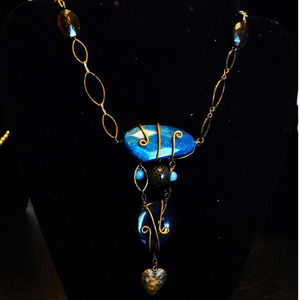 BoHo Wired Beads with Rustic Heart Charm Necklace